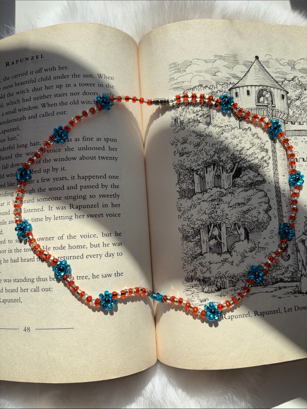 ❤️‍🔥3/10$ Handmade Blue & Orange Beaded Flower 🌼 Necklace